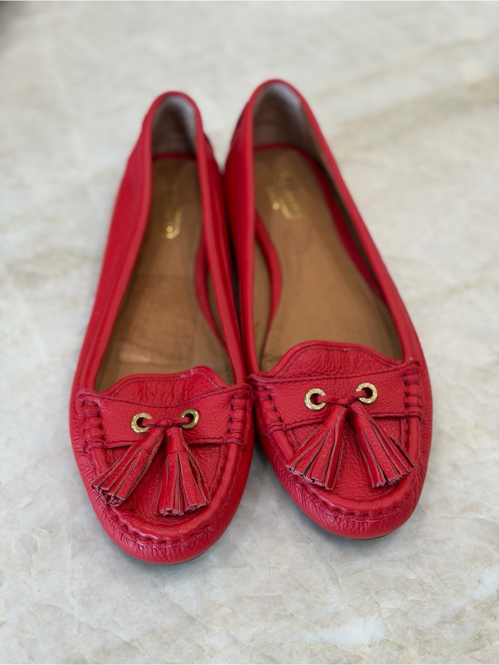 Coach Red Leather Tassel Moccasin Flats - Women's Slip-On Loafers